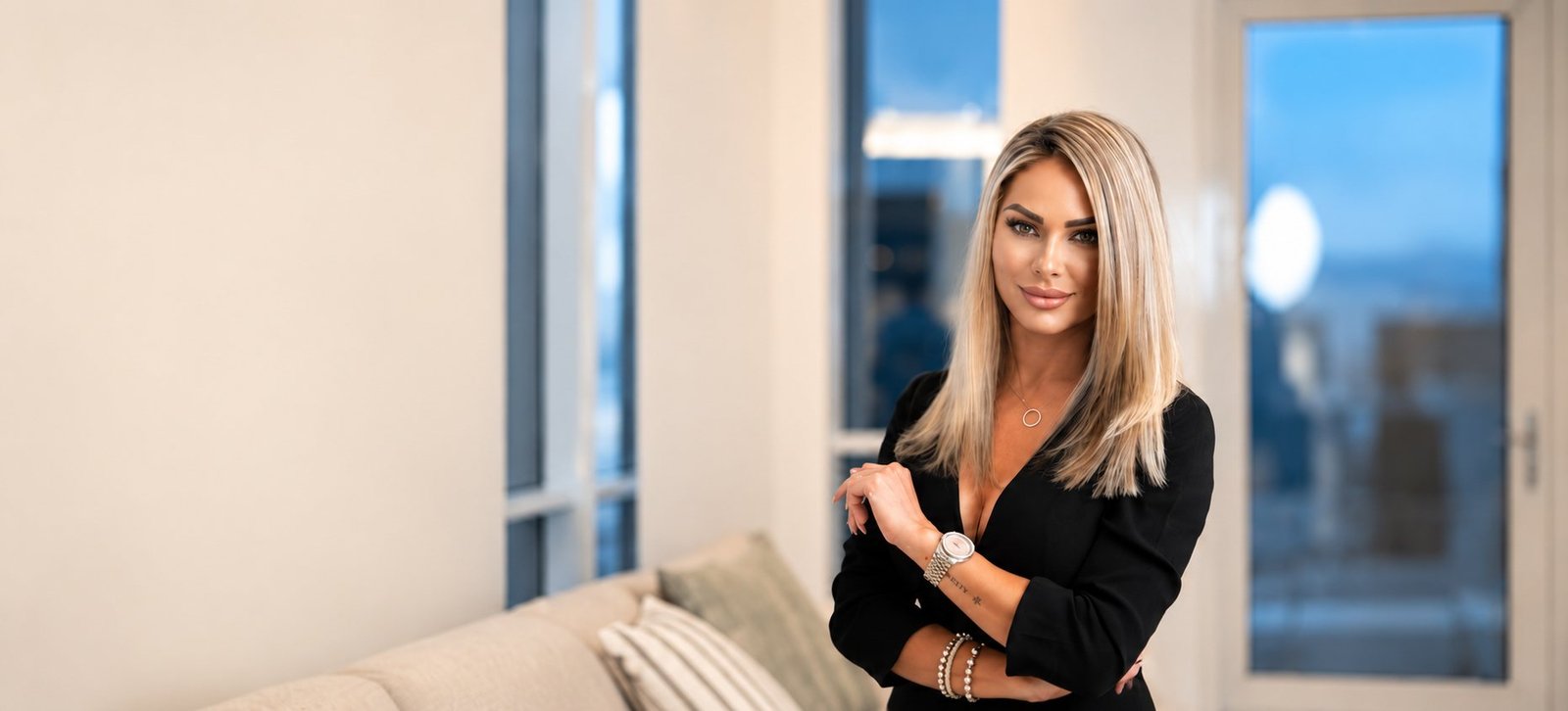 Maria Vassileva in a Toronto condominium at dusk
