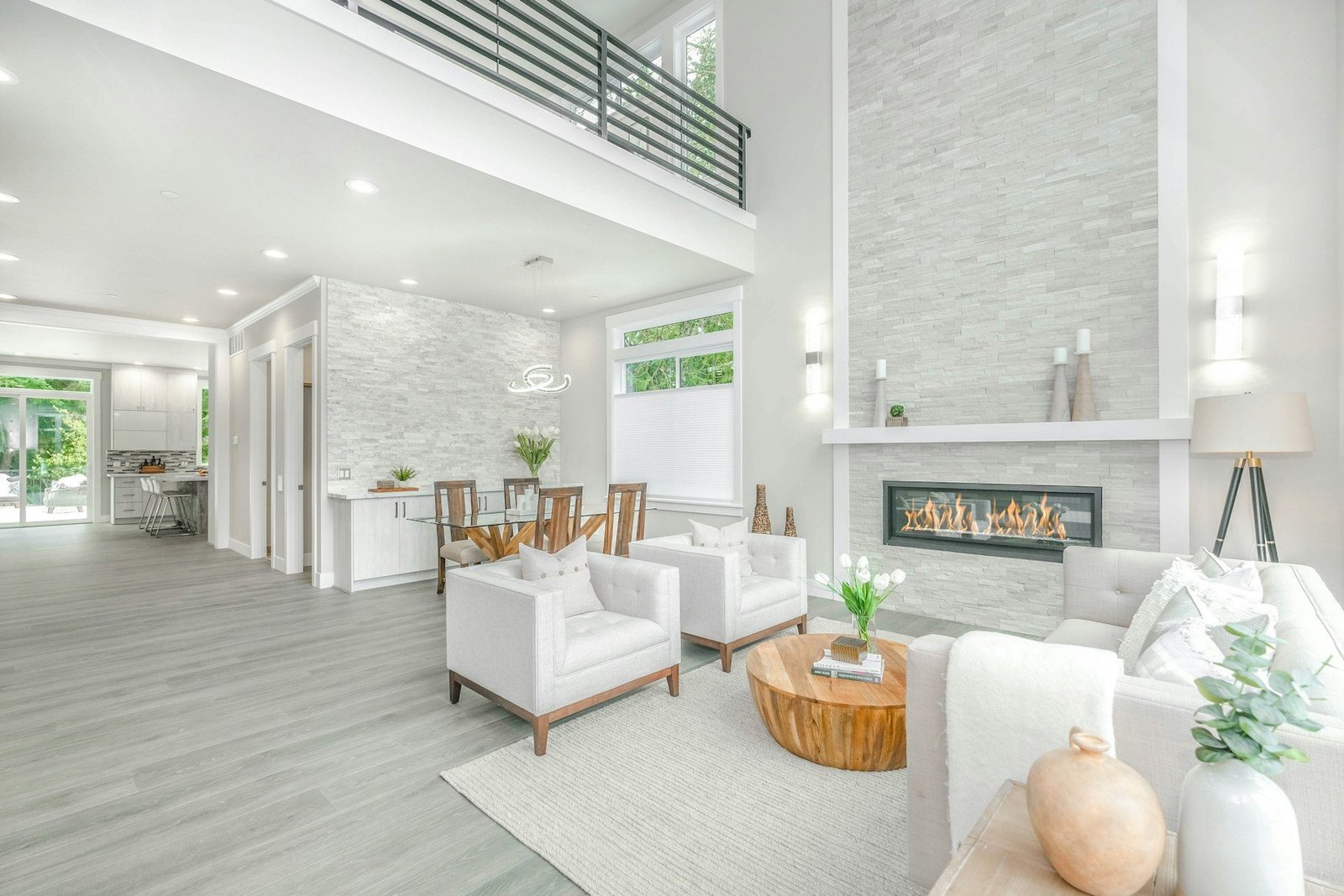 A bright double-height living room